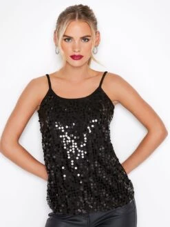 PixieGirl Petite Sequin Front Cami Vest - Black