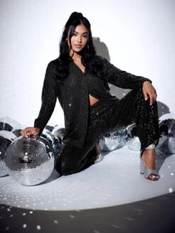 PixieGirl Petite Sequin Shirt - Black