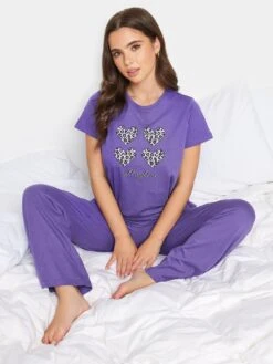 PixieGirl Petite Wild Night In Wide Leg Pj Set - Purple