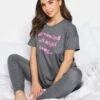 PixieGirl Petite Dreaming All Night Cuffed Pj Set - Grey