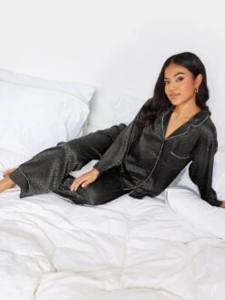 PixieGirl Petite Black Jacquard Animal Satin Pj Set -RIVE IS Clothing Shop VR0EJ SQ3 0000000004 BLACK MDo