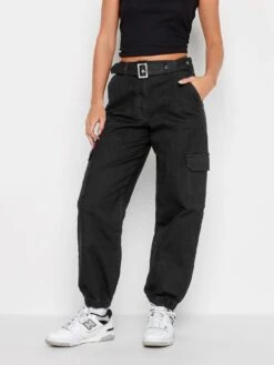 PixieGirl Petite Belted Cuff Jogger - Black