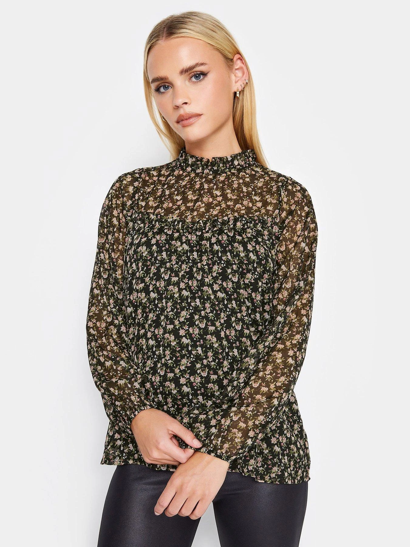 PixieGirl Petite Ditsy High Neck Frill Top 3 PixieGirl Petite Ditsy High Neck Frill Top