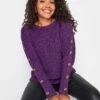 M&Co Petite Button Sleeve Jumper - Purple