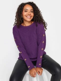 M&Co Petite Button Sleeve Jumper - Purple
