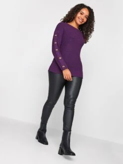 M&Co Petite Button Sleeve Jumper - Purple -RIVE IS Clothing Shop VR0JX SQ3 0000000039 PURPLE MDo