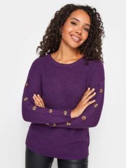 M&Co Petite Button Sleeve Jumper - Purple -RIVE IS Clothing Shop VR0JX SQ4 0000000039 PURPLE MDd