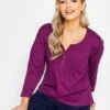 M&Co Petite Henley Top - Berry