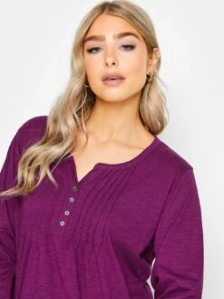 M&Co Petite Henley Top - Berry -RIVE IS Clothing Shop VR47G SQ4 0000000063 PINK MDd