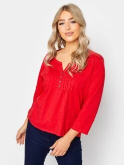 M&Co Petite Henley Top - Red