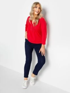 M&Co Petite Henley Top - Red -RIVE IS Clothing Shop VR47I SQ3 0000000017 RED MDo