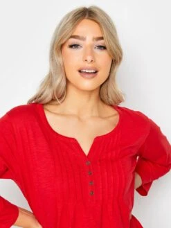 M&Co Petite Henley Top - Red -RIVE IS Clothing Shop VR47I SQ4 0000000017 RED MDd