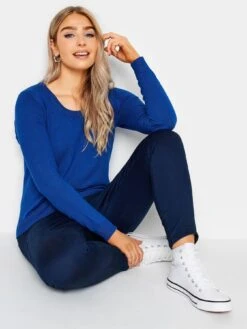 M&Co Petite Crew Neck Jumper - Blue