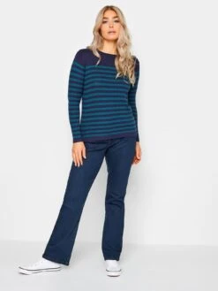 M&Co Petite Stripe Crew Neck Jumper - Blue -RIVE IS Clothing Shop VR47W SQ3 0000000020 BLUE MDo