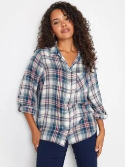 M&Co Petite Check Overhead Shirt - Blue