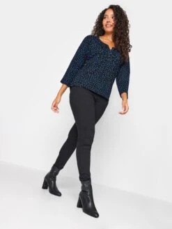 M&Co Petite Petite Henley Black/Colbalt Print -RIVE IS Clothing Shop VR48A SQ3 0000000004 BLACK MDo