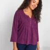 M&Co Petite Henley Animal Print Top - Purple -RIVE IS Clothing Shop VR48B SQ1 0000000039 PURPLE MDf