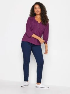 M&Co Petite Henley Animal Print Top - Purple -RIVE IS Clothing Shop VR48B SQ3 0000000039 PURPLE MDo