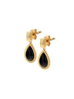 Hot Diamonds HD X JJ Black Onyx Oval Earrings -RIVE IS Clothing Shop VR8J8 SQ3 0000000036 GOLD SLd