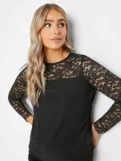 M&Co Petite Lace Sleeve Top - Black -RIVE IS Clothing Shop VR9HZ SQ4 0000000004 BLACK MDd