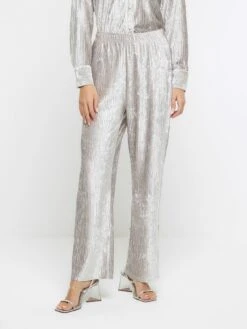 River Island Velvet Elasticated Trouser - Silver