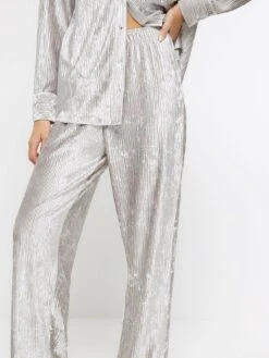 River Island Velvet Elasticated Trouser - Silver -RIVE IS Clothing Shop VRG21 SQ4 0000000035 SILVER MDd