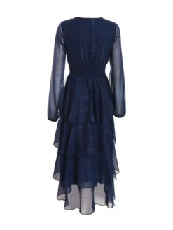 Quiz Navy Long Sleeve Tiered Midi Dress -RIVE IS Clothing Shop VRHD0 SQ5 0000000354 DARK BLUE MDd1