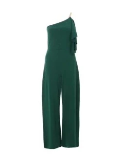 Quiz Petite Bottle Green One Shoulder Frill Palazzo Jumpsuit -RIVE IS Clothing Shop VRHD6 SQ4 0000000630 DARK GREEN MDd