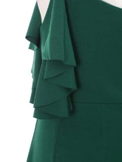 Quiz Petite Bottle Green One Shoulder Frill Palazzo Jumpsuit -RIVE IS Clothing Shop VRHD6 SQ5 0000000630 DARK GREEN MDd1