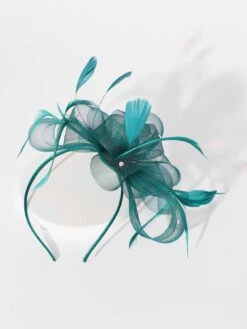 Quiz Jade Green Diamante Feather Headband Fascinator