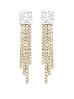 Jon Richard Gold Plated Cubic Zirconia Square Crystal Drop Earrings