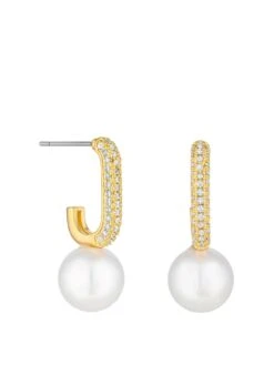 Jon Richard Gold Plated And Cubic Zirconia Pearl Drop Earrings