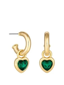 Jon Richard Gold Plated Emerald Heart Drop Earrings