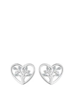 Simply Silver Sterling Silver 925 Tree Of Love Heart Stud Earrings