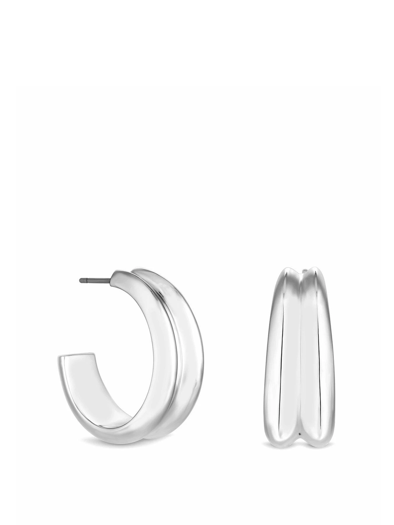 Inicio Recycled Sterling Silver Plated Curved Hoop Earrings - Gift Pouch 3 Inicio Recycled Sterling Silver Plated Curved Hoop Earrings - Gift Pouch