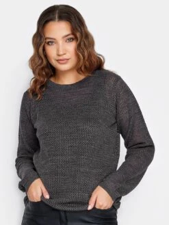 Long Tall Sally Charcoal Lurex Pointelle Jumper