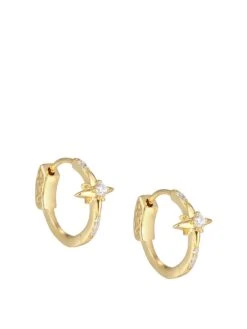 The Love Silver Collection 18ct Gold Plated Sterling Silver White CZ Star Huggie Earrings
