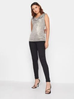 Long Tall Sally Metallic Sleeveless Cowl Neck Top - Silver -RIVE IS Clothing Shop VRO8K SQ3 0000000035 SILVER MDo