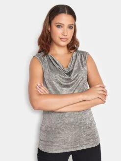 Long Tall Sally Metallic Sleeveless Cowl Neck Top - Silver -RIVE IS Clothing Shop VRO8K SQ4 0000000035 SILVER MDd