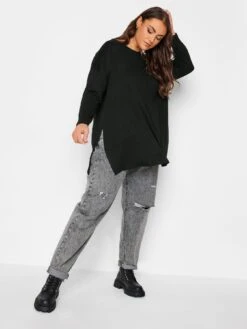 Yours Yours Long Sleeve Oversized Tee - Solid - Black -RIVE IS Clothing Shop VRO9U SQ3 0000000004 BLACK MDo