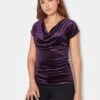 Long Tall Sally Dark Purple Velour Cowl Neck Top