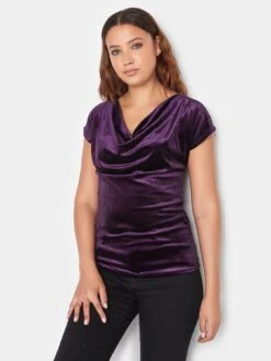 Long Tall Sally Dark Purple Velour Cowl Neck Top