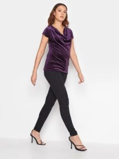 Long Tall Sally Dark Purple Velour Cowl Neck Top -RIVE IS Clothing Shop VROAG SQ3 0000000039 PURPLE MDo