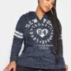 Yours Yours Notch Neck Hooded Varsity Sweatshirt - Blue