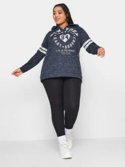 Yours Yours Notch Neck Hooded Varsity Sweatshirt - Blue -RIVE IS Clothing Shop VROAS SQ3 0000000020 BLUE MDo