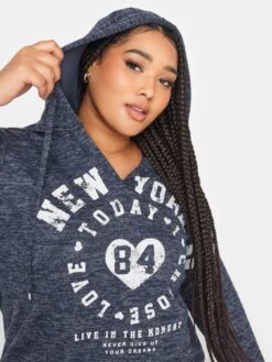 Yours Yours Notch Neck Hooded Varsity Sweatshirt - Blue -RIVE IS Clothing Shop VROAS SQ4 0000000020 BLUE MDd