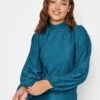 Long Tall Sally Dark Green High Neck Textured Top