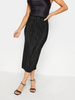 PixieGirl Petite Black Plisse Midaxi Skirt