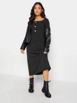 PixieGirl Petite Black Long Sleeve Rib Button Midaxi Dress -RIVE IS Clothing Shop VROCW SQ3 0000000004 BLACK MDo