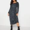 PixieGirl Petite Grey Animal Long Sleeve Midi Dress